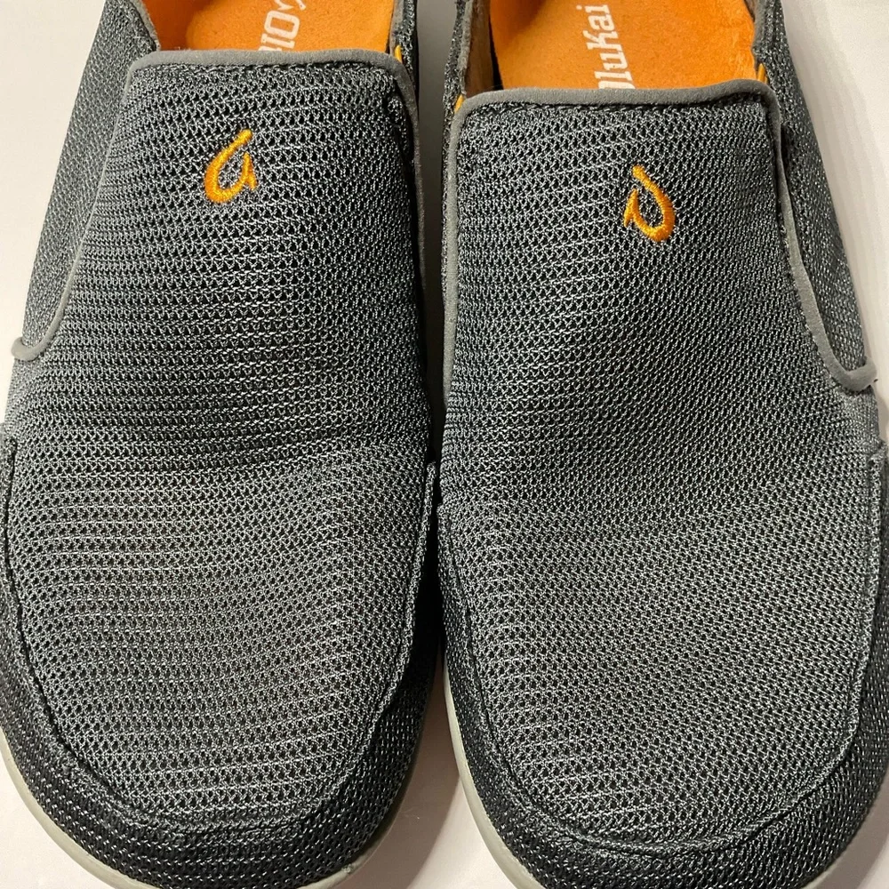 OluKai Men’s Gray Mesh Slip-On Loafers with Orange Insole